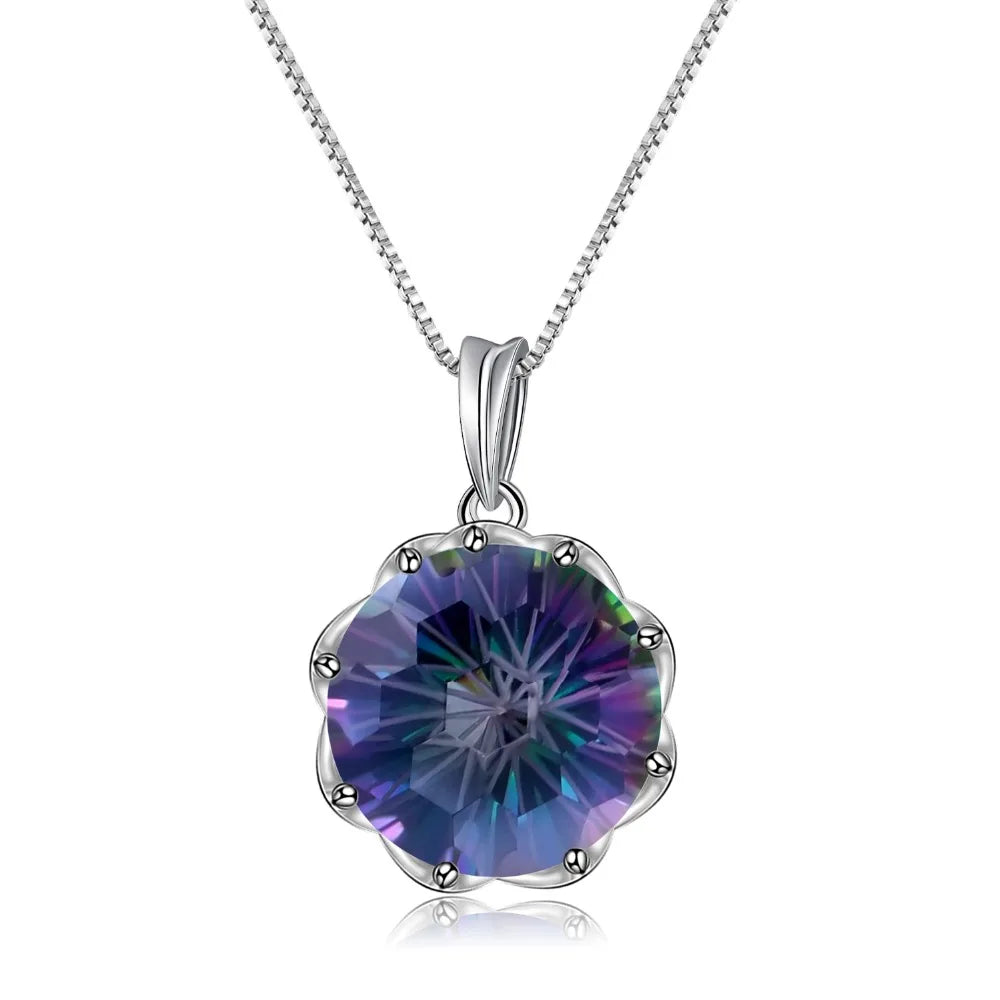 Classic 9.64Ct Natural Rainbow Mystic Quartz Gemstone Pendant Necklace For Women 925 Sterling Silver Fine Jewelry