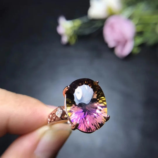 Natural Ametrine Rare Gems Ring, Ladies 925 Sterling Silver