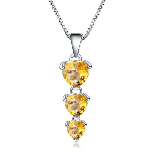 925 Sterling Silver  Jewelry 2.43Ct Natural Citrine Gemstone Love Heart Pendant Necklace for Women