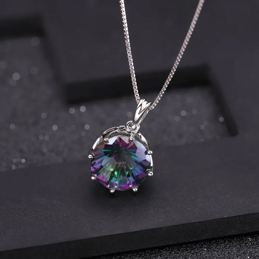 Classic 9.64Ct Natural Rainbow Mystic Quartz Gemstone Pendant Necklace For Women 925 Sterling Silver Fine Jewelry