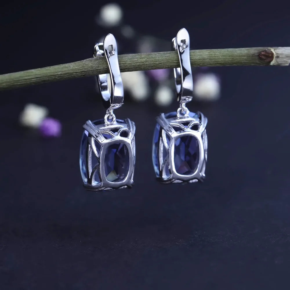 Luxury 925 Sterling Silver Drop Earrings Natural Iolite Blue Mystic Quartz for Women Elegant Fine Jewelry