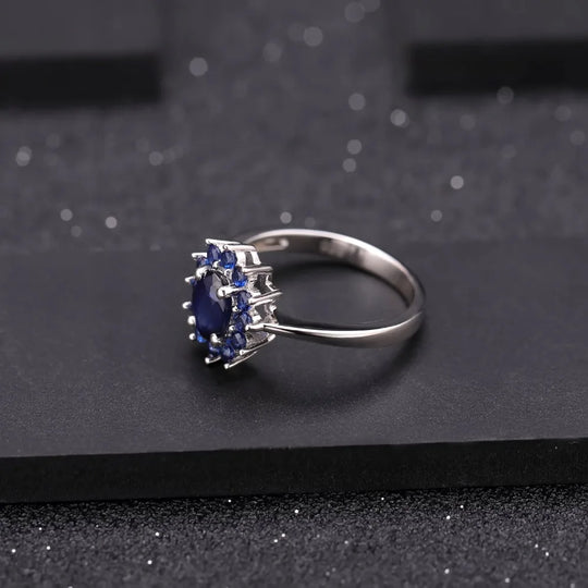 1.89Ct Natural Blue Sapphire Gemstones Ring 925 Sterling Silver Vintage Flowers  Fine Jewelry