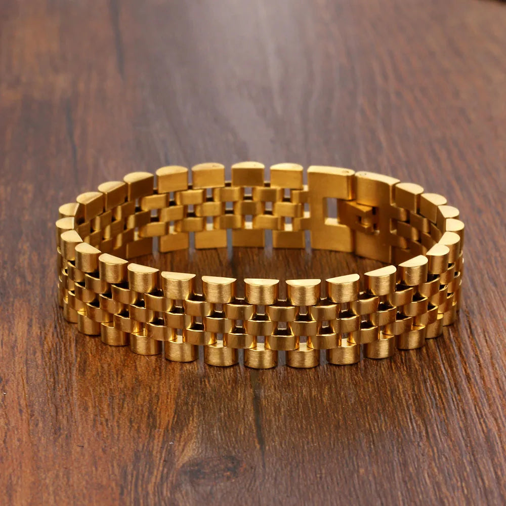 Luxury Gold Color Stainless Steel Bracelet 200mm Wristband Men Jewelry