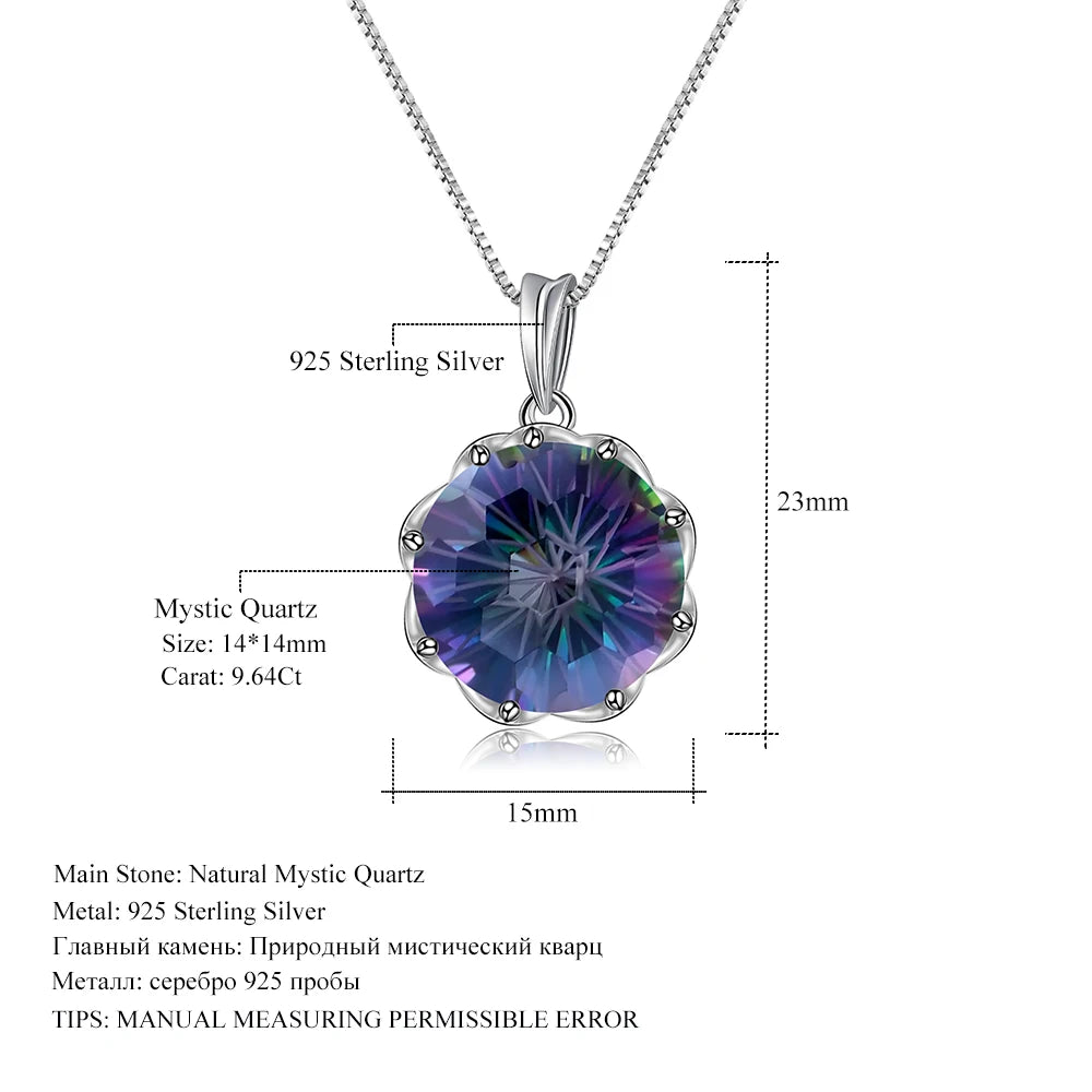 Classic 9.64Ct Natural Rainbow Mystic Quartz Gemstone Pendant Necklace For Women 925 Sterling Silver Fine Jewelry