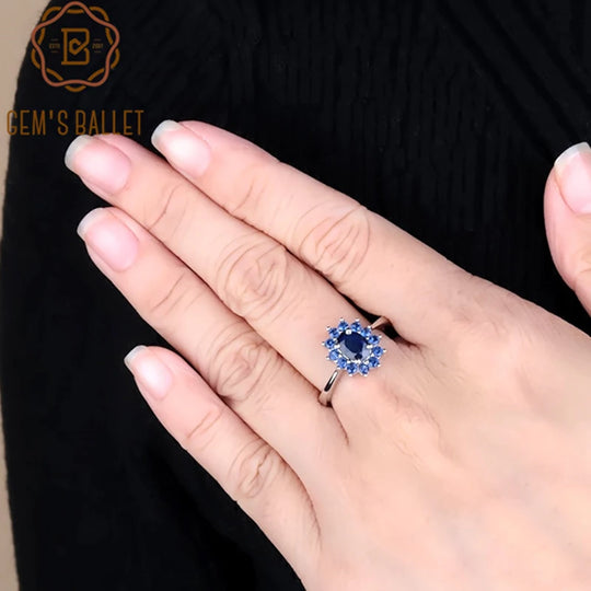 1.89Ct Natural Blue Sapphire Gemstones Ring 925 Sterling Silver Vintage Flowers  Fine Jewelry