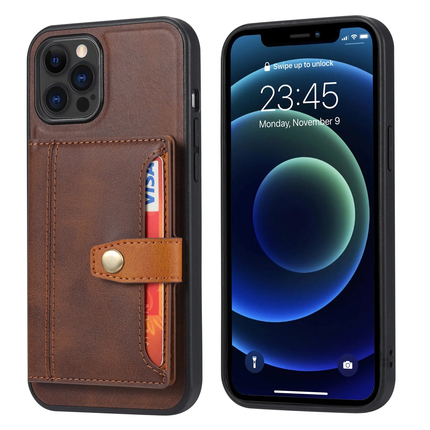 for iPhone 13 12 11 Pro Max XR 8 Case Wallet, 4 Card Holder Credit Slot PU Leather Phone Cover Kickstand