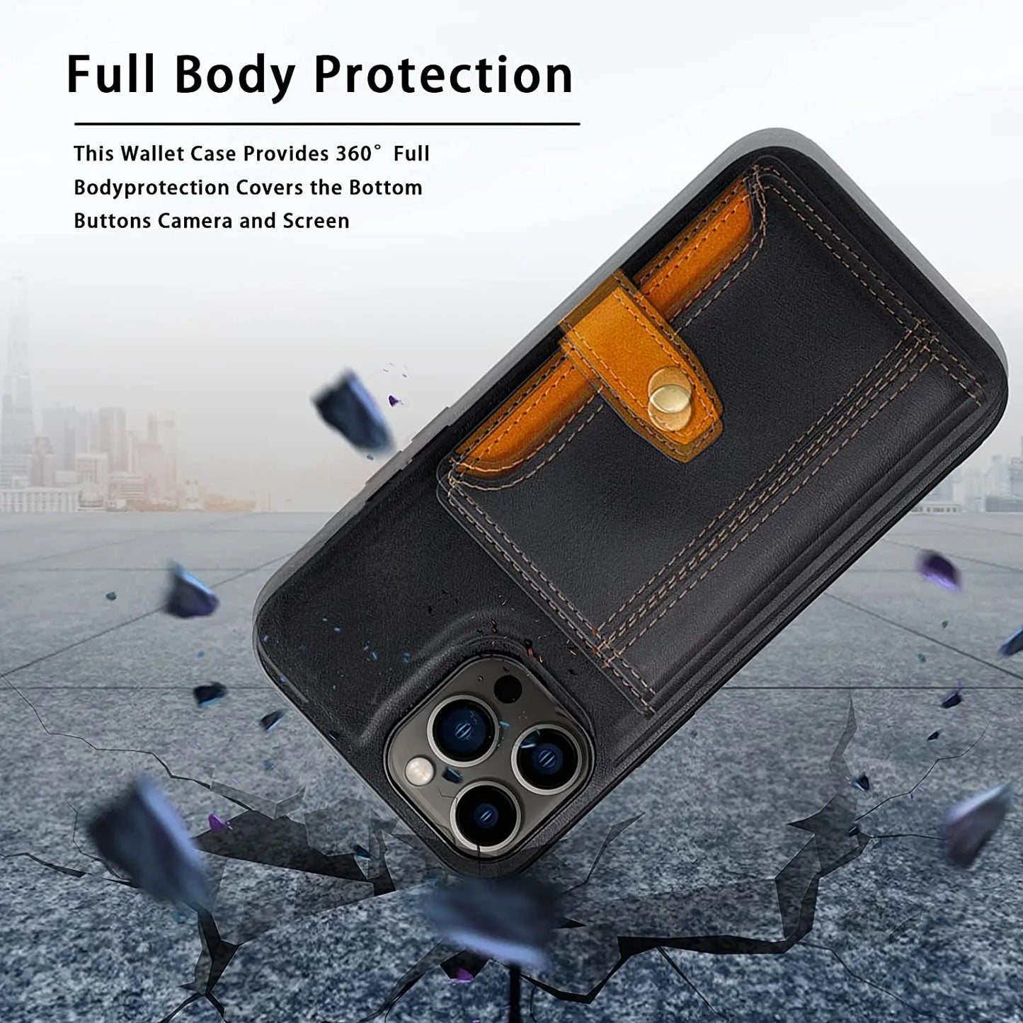 for iPhone 13 12 11 Pro Max XR 8 Case Wallet, 4 Card Holder Credit Slot PU Leather Phone Cover Kickstand