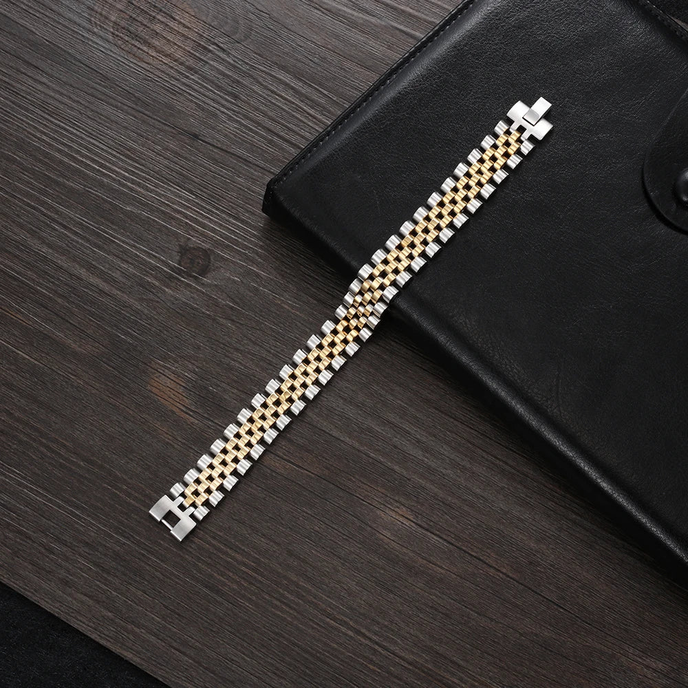 Luxury Gold Color Stainless Steel Bracelet 200mm Wristband Men Jewelry