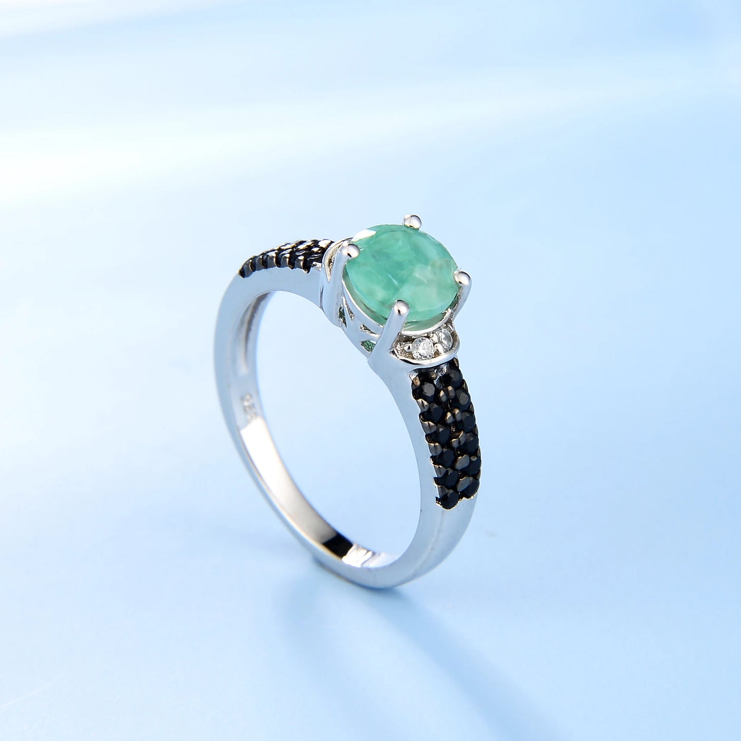 Round Natural Emerald Wide Pave Style Ring For Women 925 Sterling Silver Birthstone Fine Jewelry