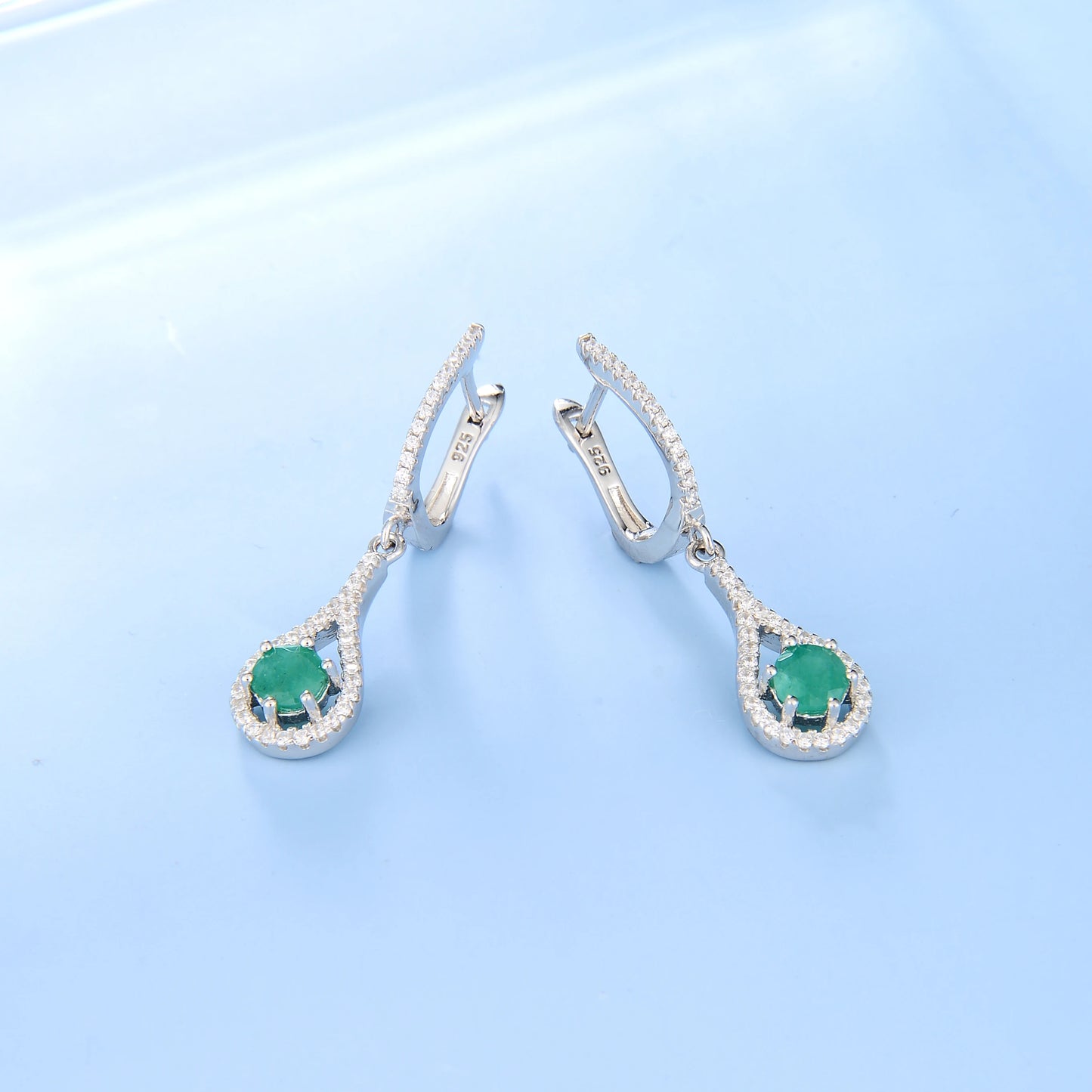 Natural Round Green Emerald Gemstone Drop Earrings 925 Sterling Silver For Women Fine Jewelry