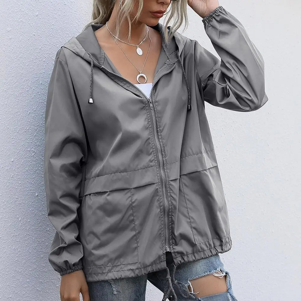 Women Rain Jacket Hooded Windproof Short Casual Spring Autumn Breathable