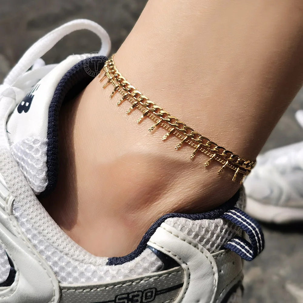 4Pcs/Lot Rope Figaro Curb Link Chain Anklets For Women