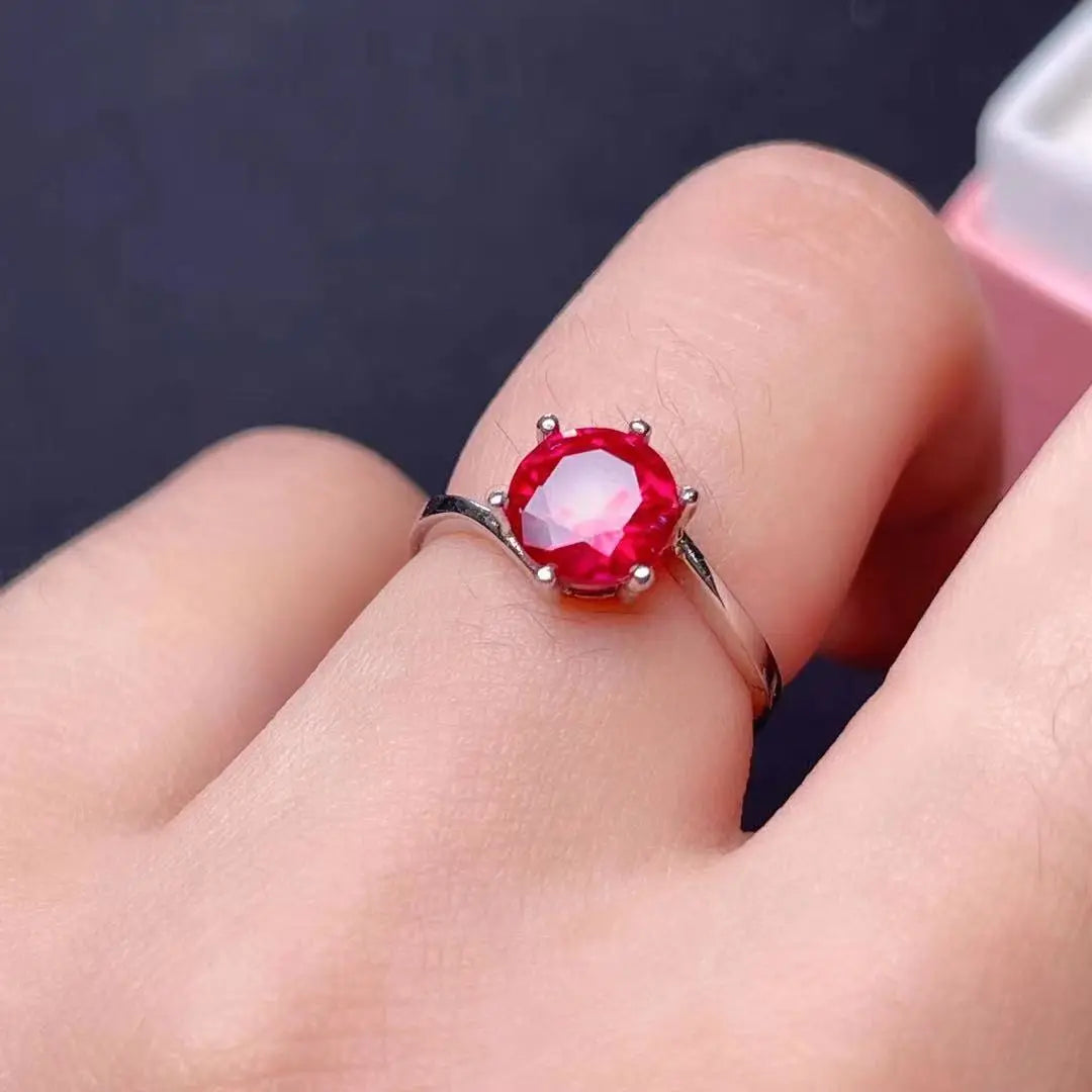 Real Ruby Gemstone Rings for Women, Silver Fine Jewelry