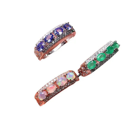 4 Pcs 100% Real 5*7mm Natural Oval Opal Ring, Sterling Silver S925 Fine Jewelry Gift for Woman, Platinum / Rose Gold  Plated