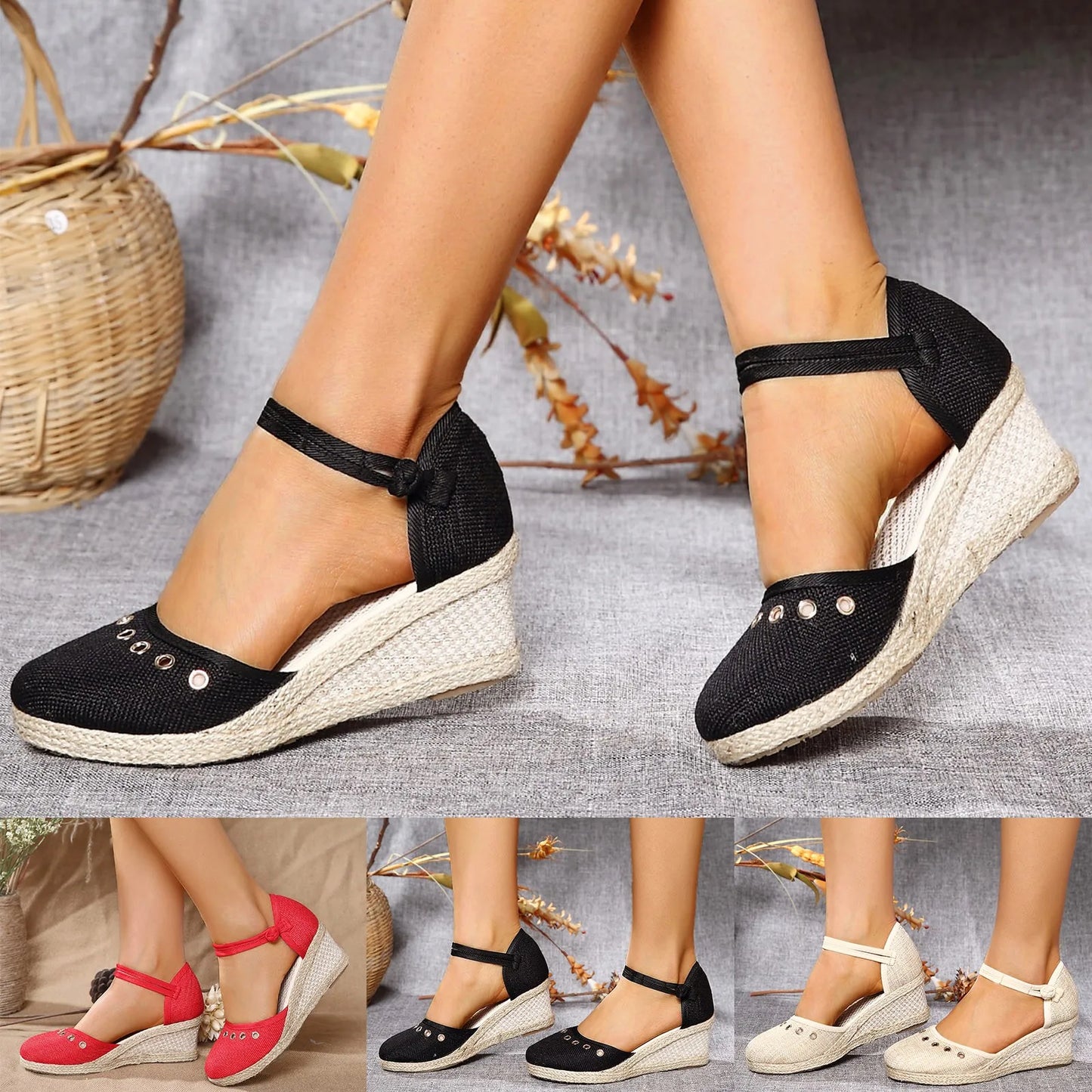 Platform Sandals Wedge Woman Shoes Elegant Braided Buckle Boho Sandals