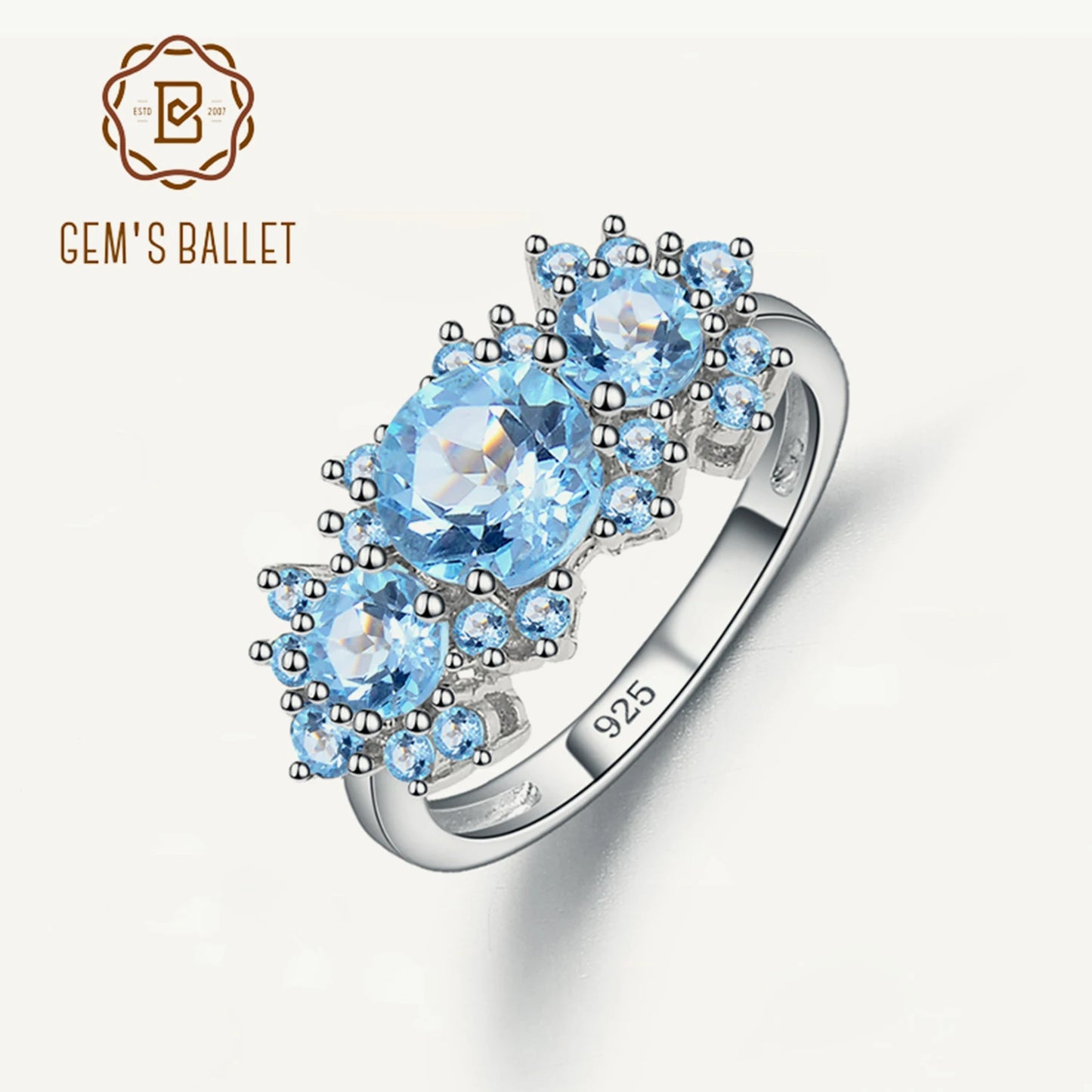 Natural Sky Blue Topaz Emerald Birthstone Rings For Women Real 925 Sterling Silver Fine Jewelry