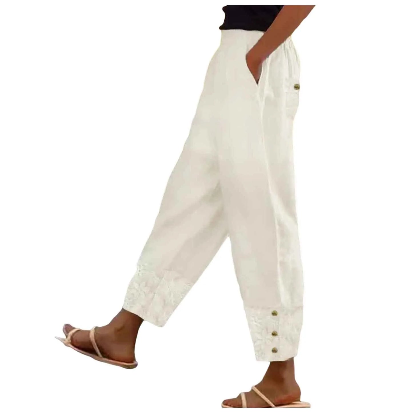 Women Fashion Solid Nine Point Pants Casual Loose And Versatile Elastic