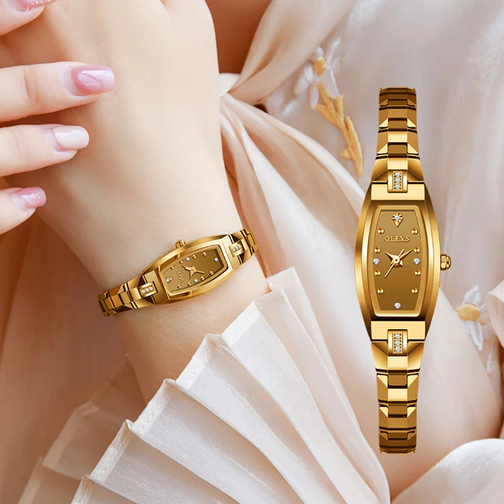 Luxury Women Fashion Gold Watch Waterproof Stainless Steel Small Diamond Dial