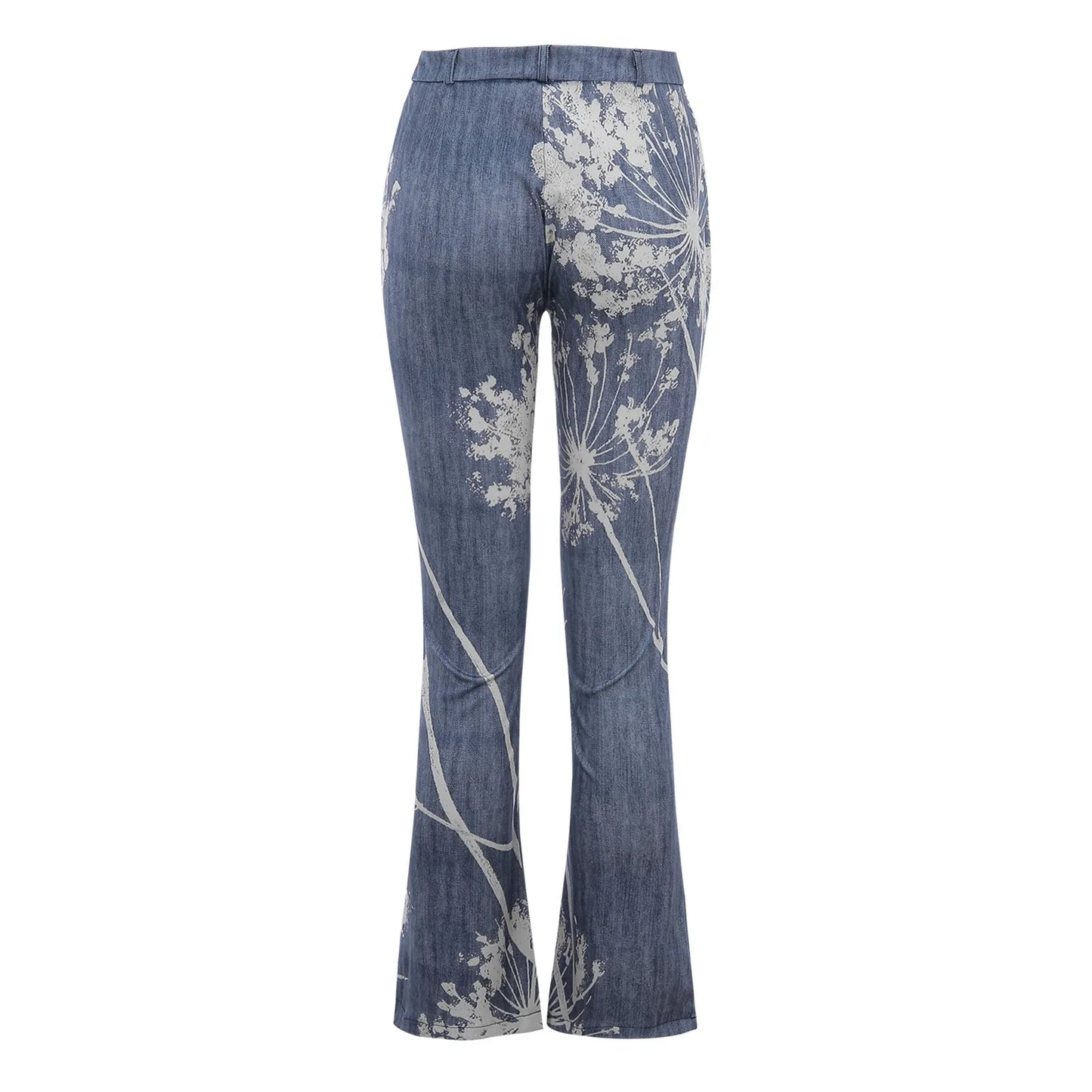 Elegant Women Floral Printed Jeans Plus Size S-5XL Straight High Waist Wide Leg Pants Slim Fit Casual