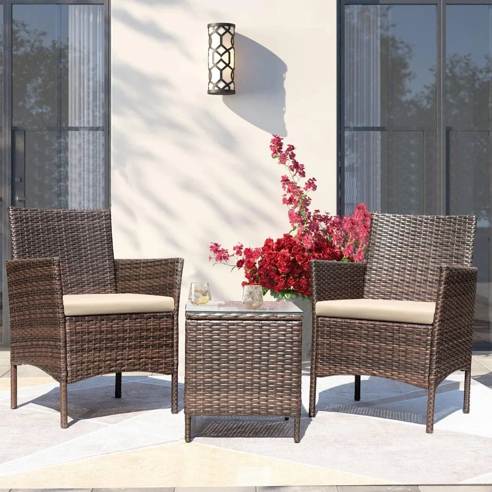 3 Pieces Patio Furniture  Rattan Wicker Chair Conversation Set