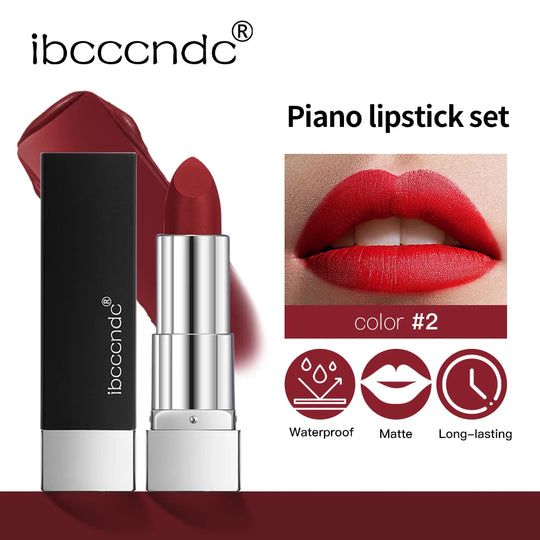 8Pcs/Set Velvet Matte Lipstick  Long Lasting Waterproof Creative Piano Box Design Nude Red Batom