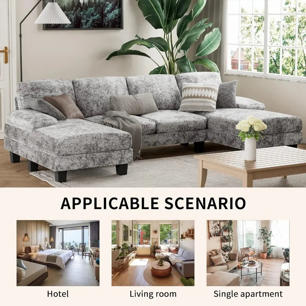 Modern U-shaped living room furniture set,Convertible combination sofa, 4-seater combination sofa bed with memory sponge