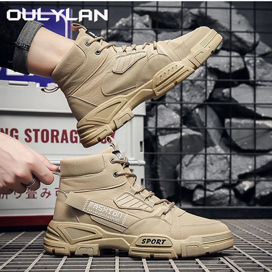 Men Outdoor Work Boots Trendy Fashion Leather High Top