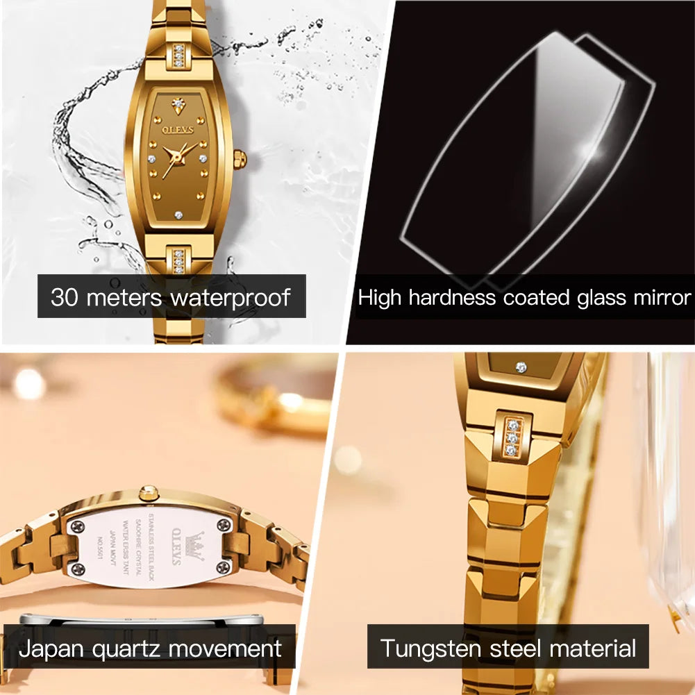 Luxury Women Fashion Gold Watch Waterproof Stainless Steel Small Diamond Dial