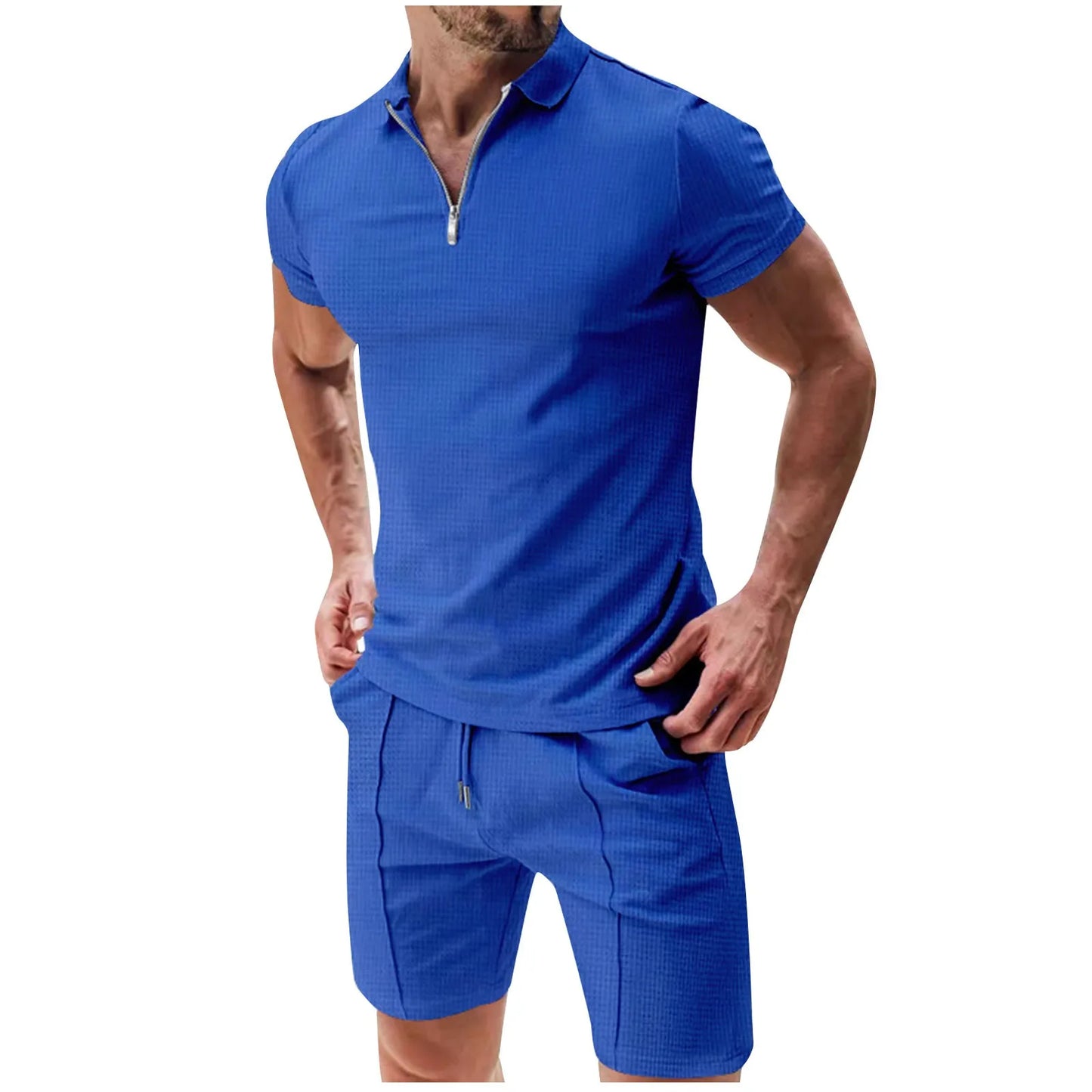 Men's Summer Loose Comfortable Fashion Outdoor Solid Color Polo Shirt T-Shirt Set