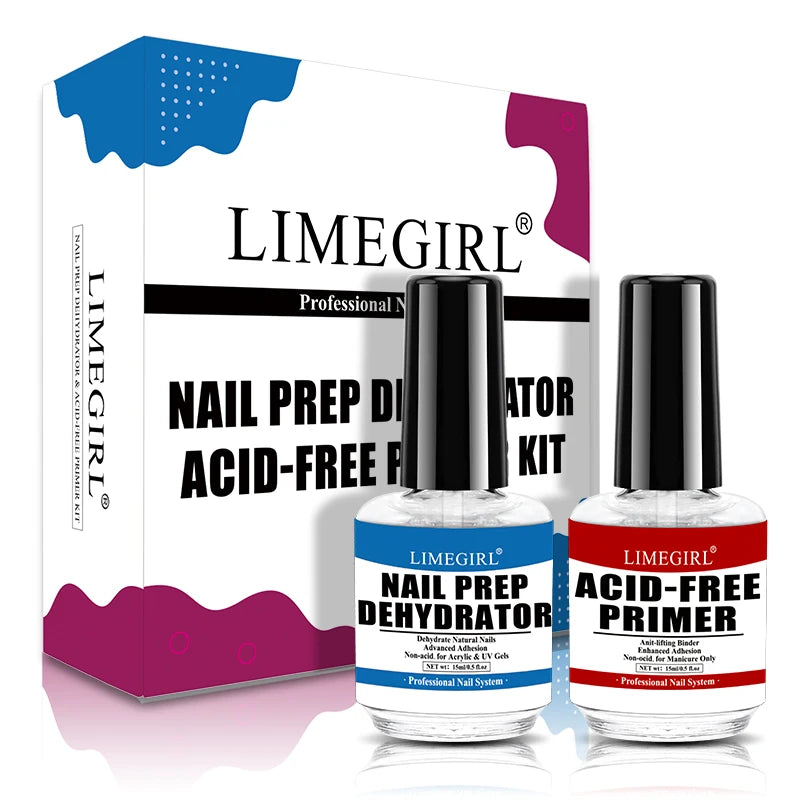 Professional Nail Prep Dehydration and Acid-Free Primer, for UV Gel Quick Drying Premium Adhesive Gift Set