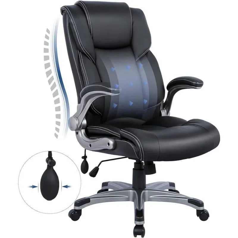 High Back Executive Ergonomic Home Computer Desk Leather Chair with Padded Flip-up Arms, Adjustable Tilt Lock