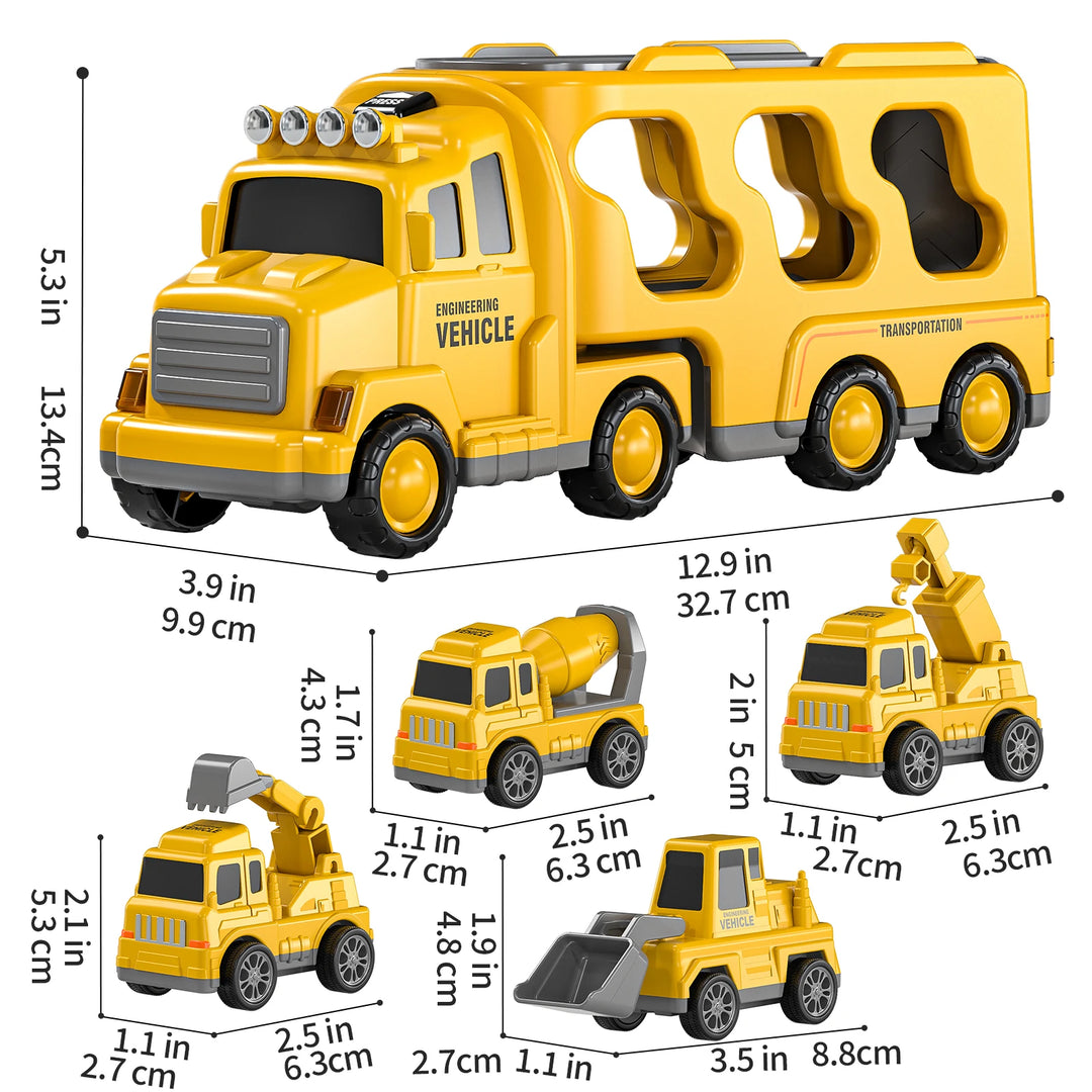 5 in 1 Toys for Construction Vehicles Transport Truck Carrier , Gifts for Kids Boys Girls