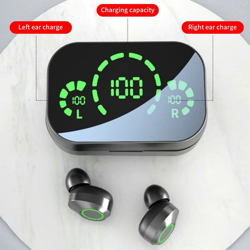 Three-screen Intelligent Digital Display Power Wireless Earphones High-end Fashionable Mirror