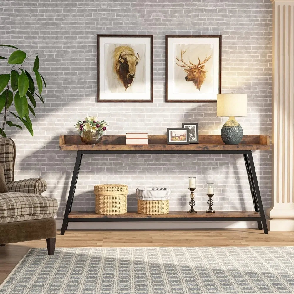 70.9 inch Extra Long , Rustic Industrial Sofa Table for Living Room