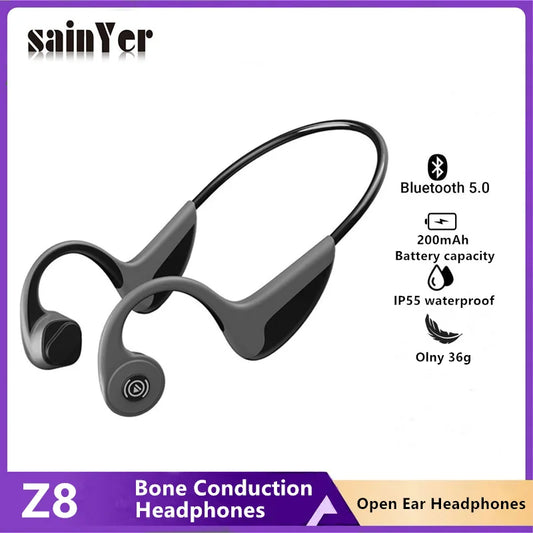 Real Bone Conduction Headphones Bluetooth Wireless Earphones Waterproof Sports Headset with Mic for Workouts Running Driving