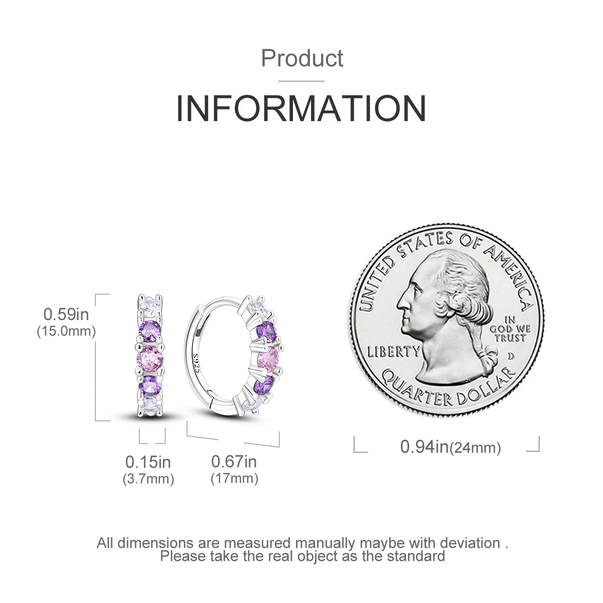 Sterling Silver 925 Pink Purple Zircon Gradient Hoop Earrings  Original Pandora  Fine Women Jewelry