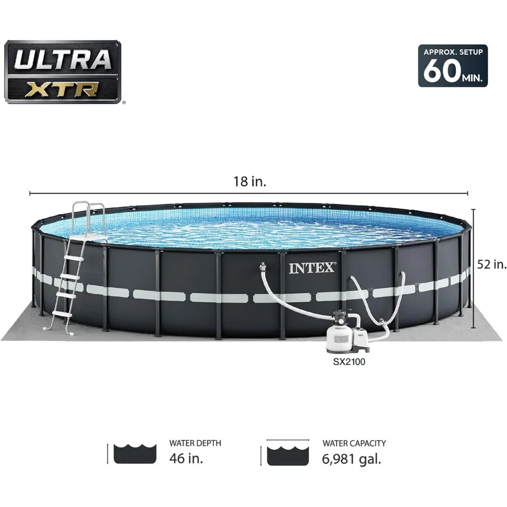 Ultra XTR Deluxe Above Ground Swimming Pool Set: 18ft x 52in – Includes 2100 GPH Cartridge Sand Filter Pump