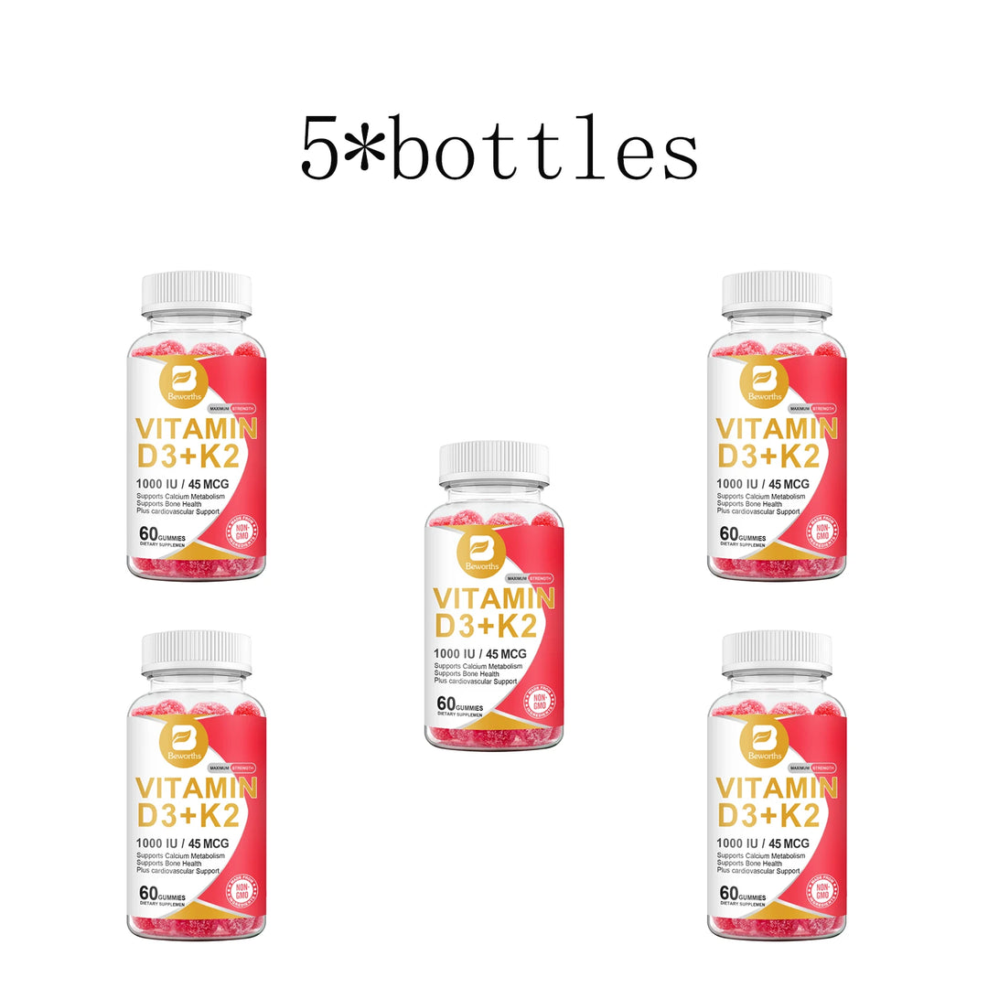 Vitamin D3 K2 Gummies - Supports Healthy Bone, Heart & Calcium Absorption, & Immune Health - Plant Based, Non-GMO