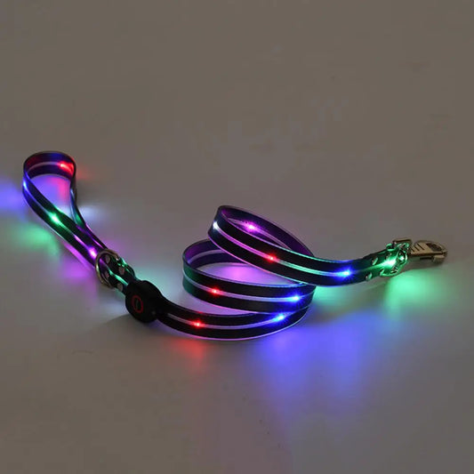 Adjustable Flat Design Dog Leash USB Rechargeable Led Light Adjustable Length 3 Light Modes for Safety