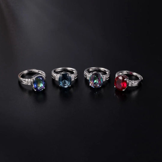 4.36Ct 10x12mm Oval Rainbow Mystic Topaz Gemstone Rings in Sterling Silver Gift For Her