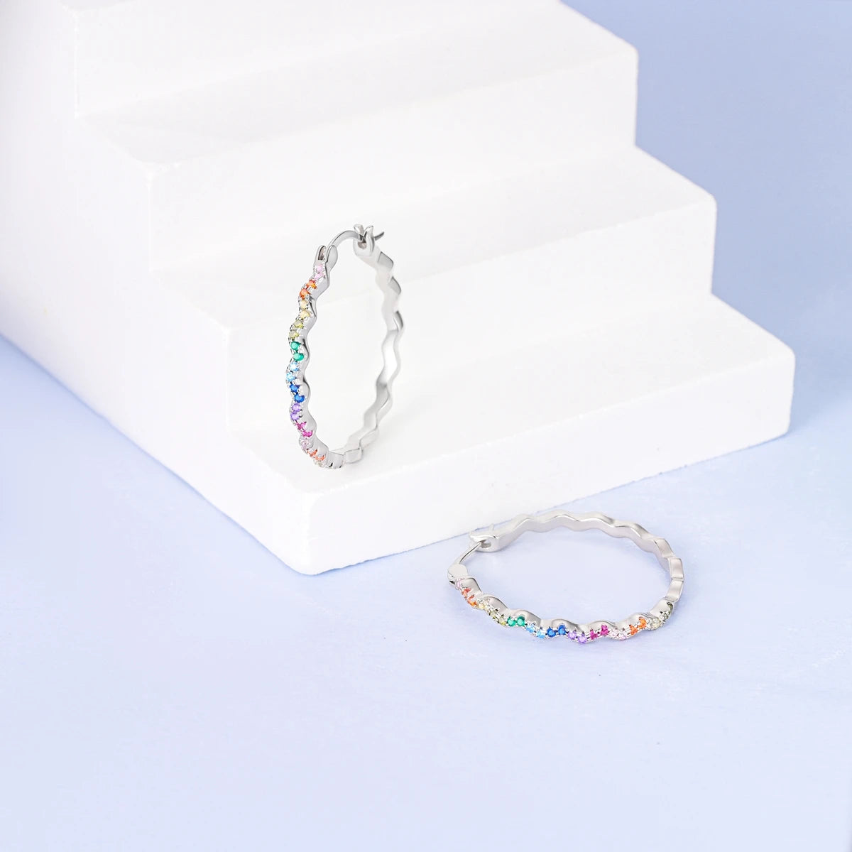 925 Sterling Silver Colorful And Minimalist Series Jewelry Fashion Zircon Circle Hoop Earrings For Women