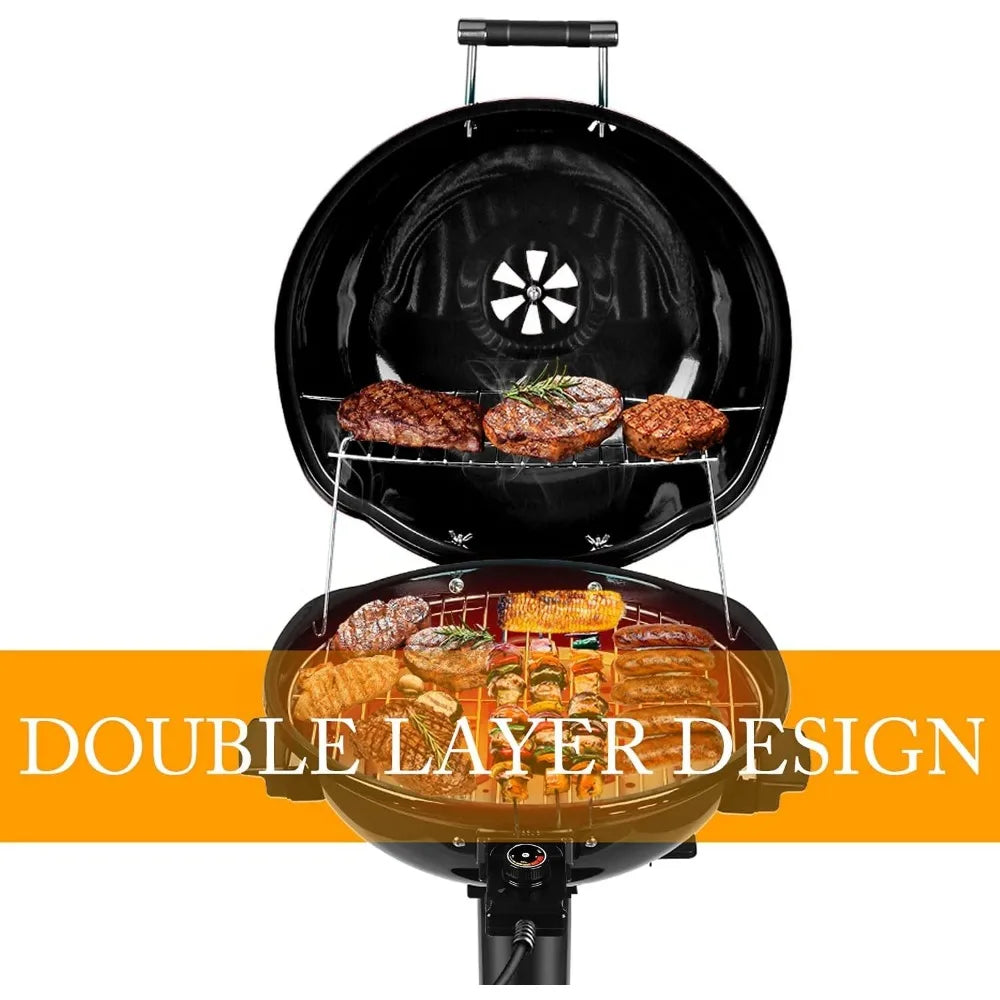 15-Serving Indoor/Outdoor Electric BBQ Grill Double Layer Design, Portable