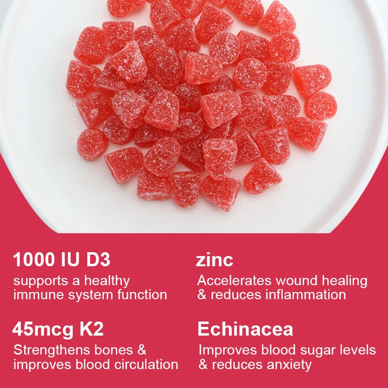 Vitamin D3 K2 Gummies - Supports Healthy Bone, Heart & Calcium Absorption, & Immune Health - Plant Based, Non-GMO