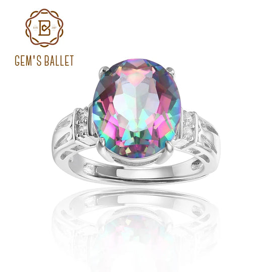 4.36Ct 10x12mm Oval Rainbow Mystic Topaz Gemstone Rings in Sterling Silver Gift For Her