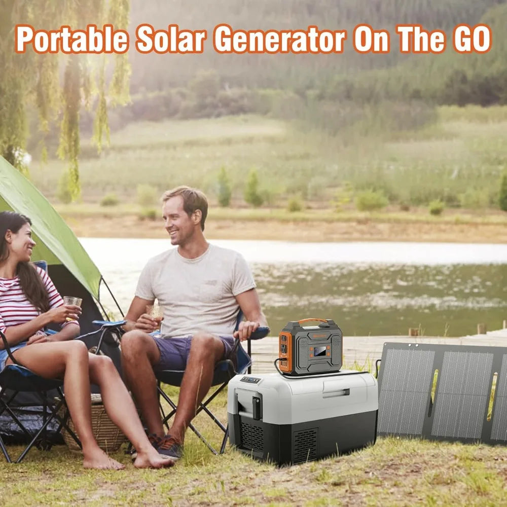 Portable Solar Generator, 300W Portable Power Station with Foldable 60W Solar Panel, for Home Use RV Outdoor Camping