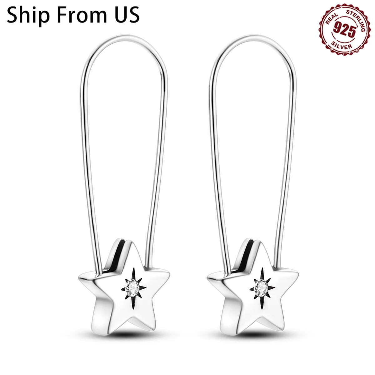 925 Sterling Silver Fine Stars Pin Series Jewelry Zircon Circle Hoop Earrings Women