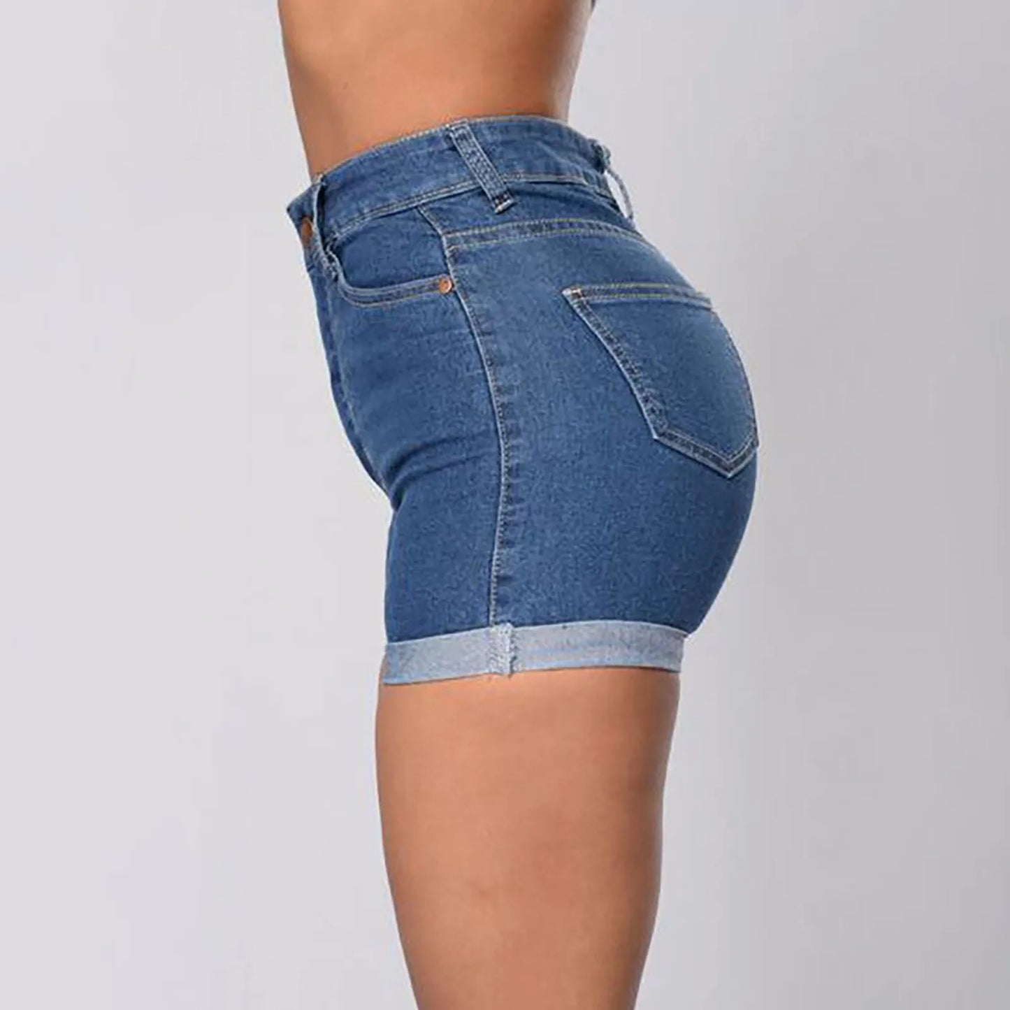 Sexy High Waist Zipper Button Jeans Shorts For Women Summer Casual Rolled Edge Slim Fit