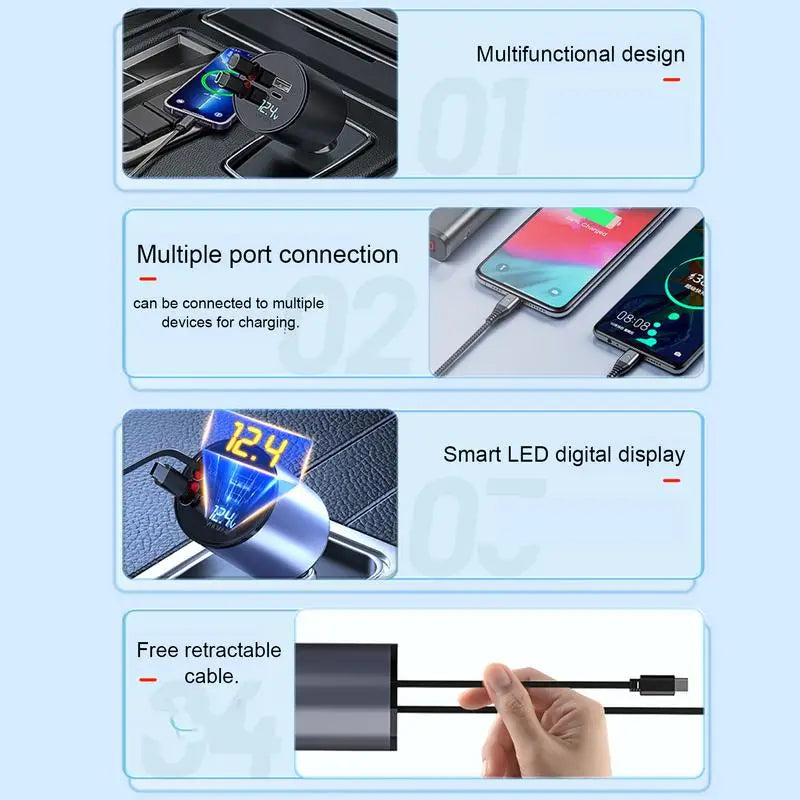 120W Fast Charging Auto Mobile Phone Adapter With Digital Display 2 Port Fast USB