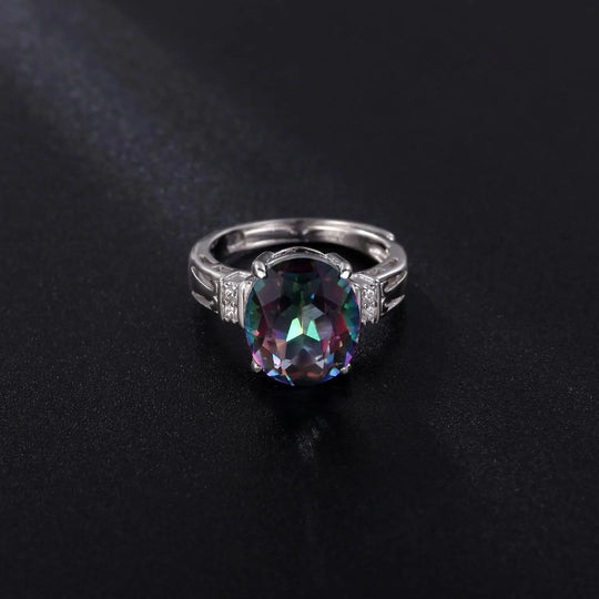 4.36Ct 10x12mm Oval Rainbow Mystic Topaz Gemstone Rings in Sterling Silver Gift For Her