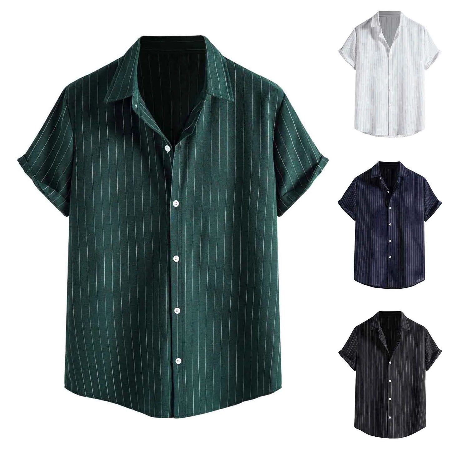 Men's Casual Striped Short Sleeved Shirts Turn-Down Collar Fashion Summer